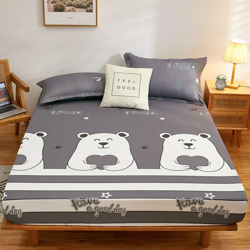 Cartoon Bear Bedding Fitted Sheet Only(no pillowcase) Elastic Band Around Mattress Cover King Size Bed Cover