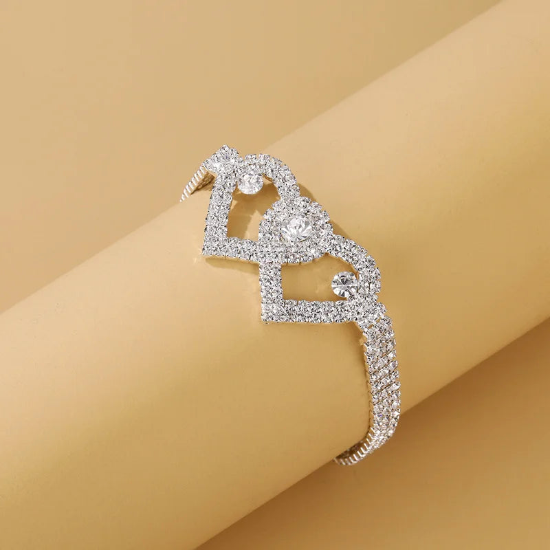 Fashion Rhinestone Double Heart Anklets for Women Silver Color Bling Hollow Out Love Foot Ankle Leg Bracelet Chain Ins Jewelry-Dollar Bargains Online Shopping Australia