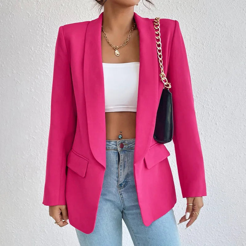 Women Elegant Casual Solid Blazer Vintage Formal Business Chic Suit Jackets Female Outerwear Long Sleeve Open Stitch Slim Coats-Dollar Bargains Online Shopping Australia