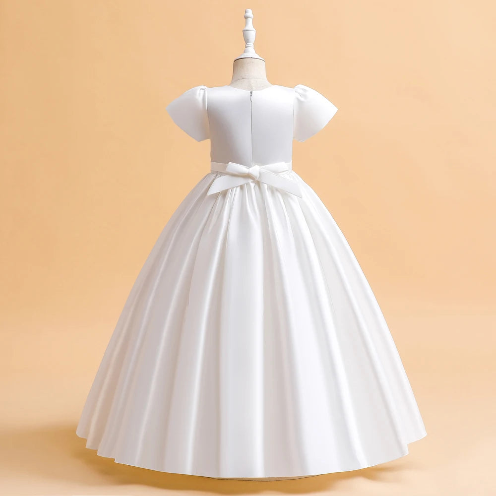 Elegant  For Girls Wedding Party Gown White First Communion Ceremony Long Evening Dress Kids Summer Clothes