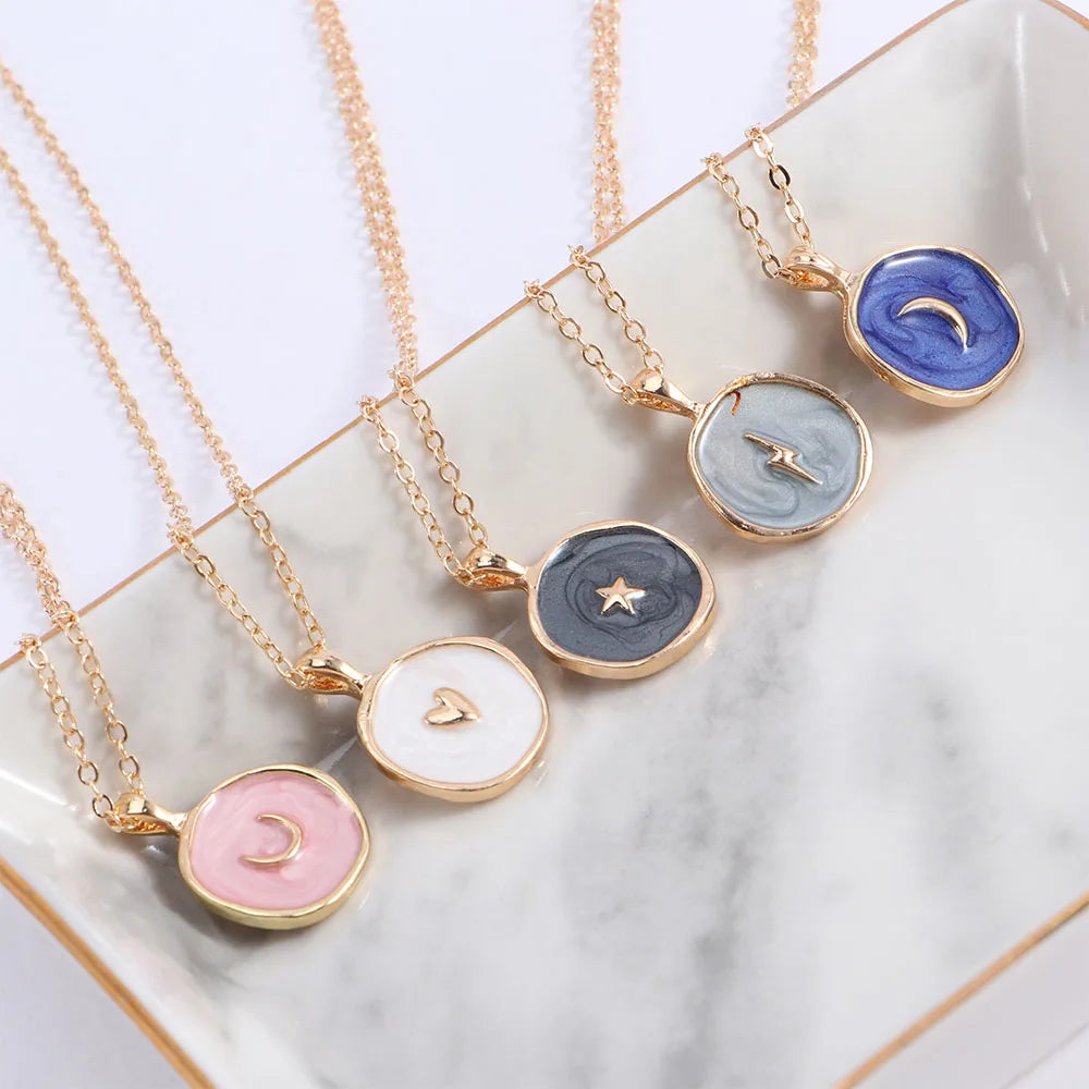 Colorful Moon Star Lightning Pendant Necklaces For Women Girls Enamel Fashion Party Daily Jewelry Trendy Clavicle Chain Necklace-Dollar Bargains Online Shopping Australia