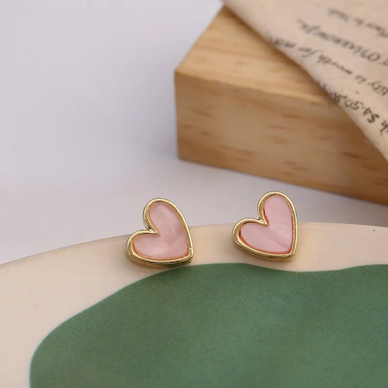 Cute Korean Earrings Heart Bling Zircon Stone Rose Gold Color Stud Earring Women