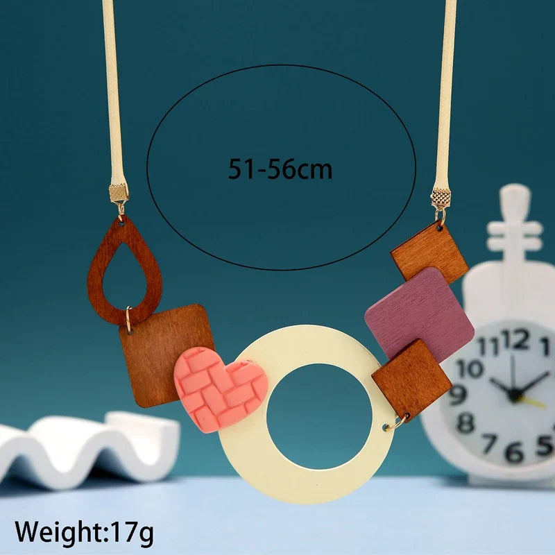Geometric Wooden Pendant Ethnic Statement Bib Necklace for Women Handmade Maxi Necklaces Vintage Jewelry-Dollar Bargains Online Shopping Australia