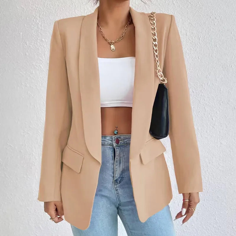 Women Elegant Casual Solid Blazer Vintage Formal Business Chic Suit Jackets Female Outerwear Long Sleeve Open Stitch Slim Coats-Dollar Bargains Online Shopping Australia