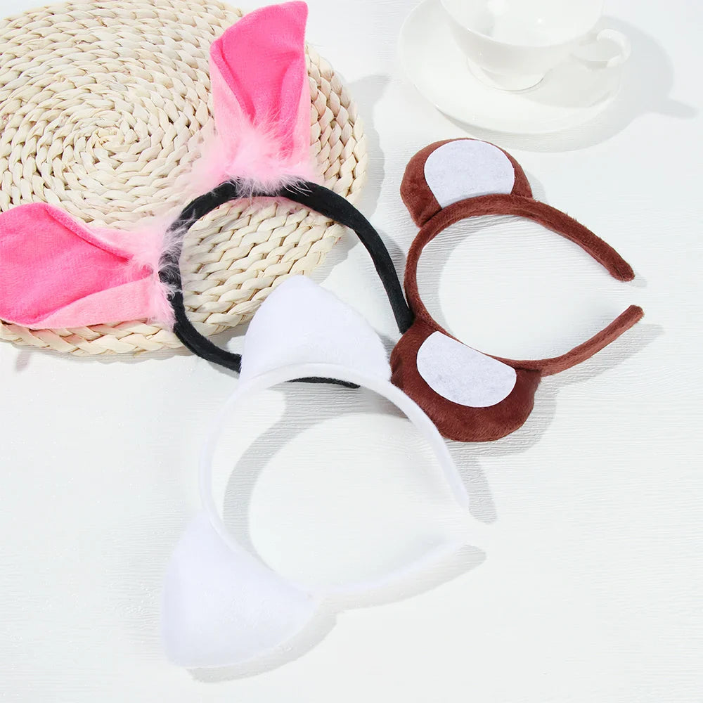 Fashion Animals Ears Headband Cartoon Plush Dog Zebra Tiger Hair Band Cosplay Birthday Party Headband Gift