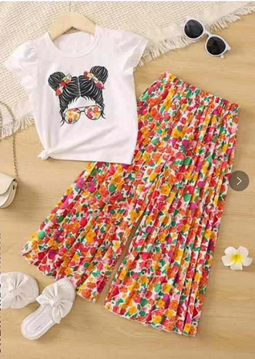 Girls Clothing Sets New Cotton Fashion Short Sleeved + Wide Leg Pants Casual Two Piece Set Kids Clothes-Dollar Bargains Online Shopping Australia