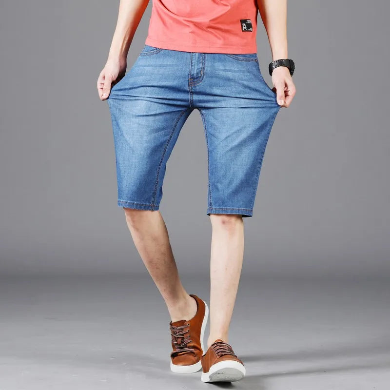 Denim Short Jeans For Men Thin Casual Fashion Summer Pants Elastic Straight Daily Fashion Trousers