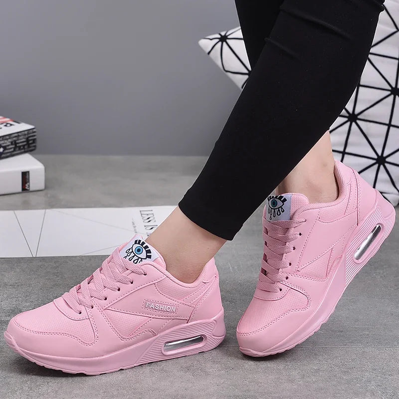 Women Fashion Sneakers Air Cushion Sports Shoes Pu Leather Outdoor Walking Jogging Shoes Female Trainers