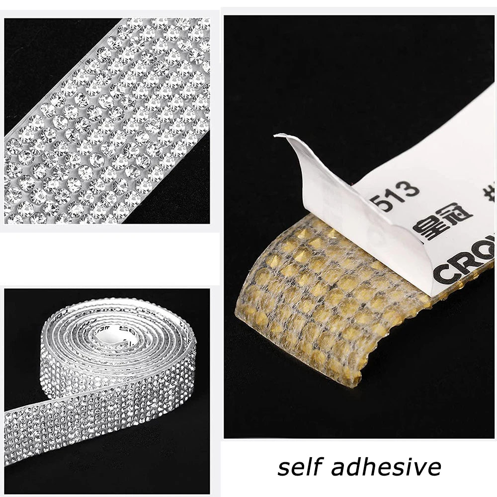 Self-adhesive Rhinestone Strip Decorative Tape Diamond Ribbon DIY Sticker Crystal Arts Crafts Rubber Backed Drill Wall Plaster