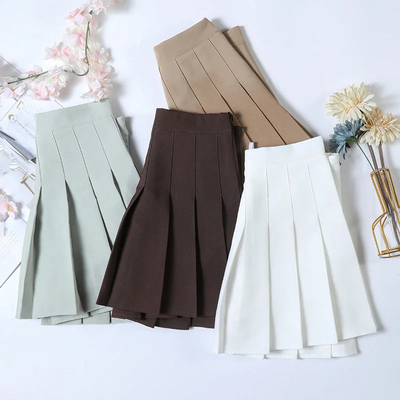 Women's Skirt With Shorts Spring Korea Style Clothes Brown A Line High Waist Y2k Mini saias Summer Black Pleated Skirt For Girls