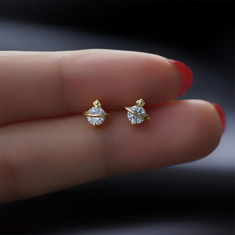 Planet Earrings Silver Color Piercing for Women Moon Star Crystal Zircon Ear Stud Earrings Tragus Cartilage Body Jewelry-Dollar Bargains Online Shopping Australia