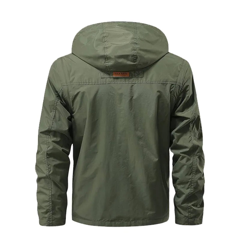 Detachable windproof hooded jacket men's casual waterproof multi bag cargo jacket vest