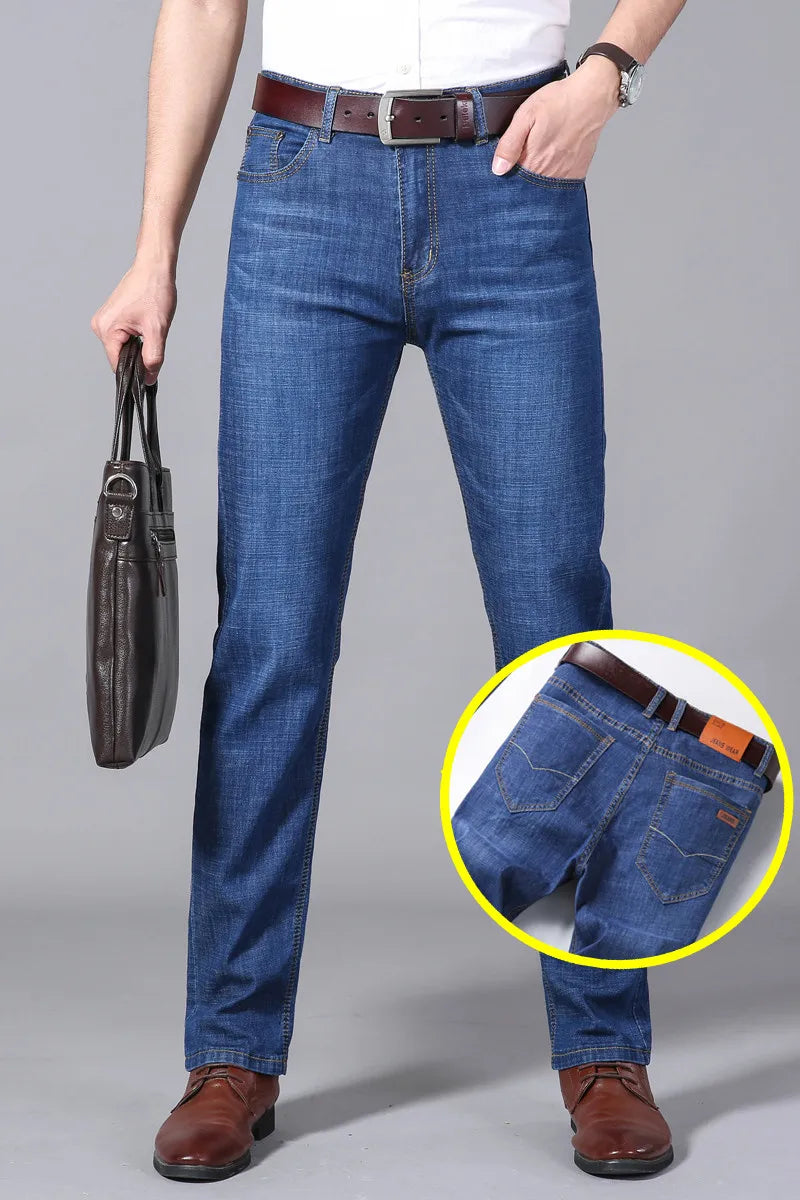 Men's Jeans Summer Thin Pants Straight Blue Jean Baggy Casual Work Denim Pant High Elasticity Wide Leg Business Male-Dollar Bargains Online Shopping Australia