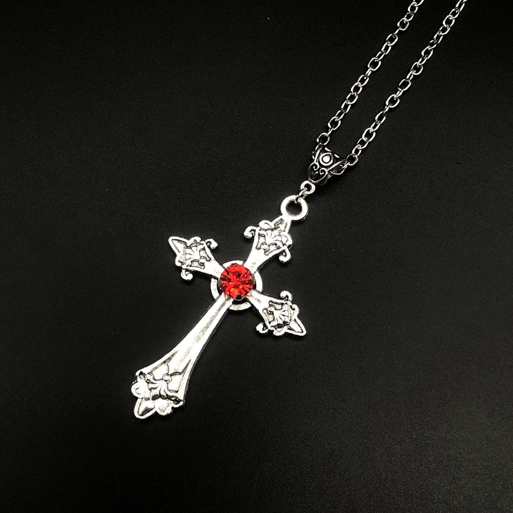 Large Detailed Cross Drill Pendant Jewel Necklace Silver Color Tone Gothic Punk Jewellery Fashion Charm Statement Women-Dollar Bargains Online Shopping Australia