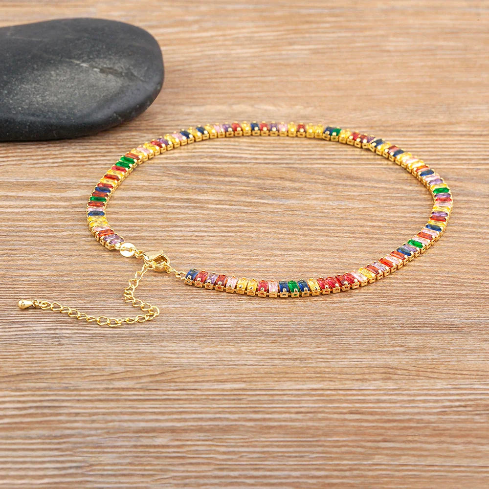Classic Colorful Tennis Necklace Rectangular Full Zircon Neck Jewelry Adjustable Wedding Party Gift-Dollar Bargains Online Shopping Australia