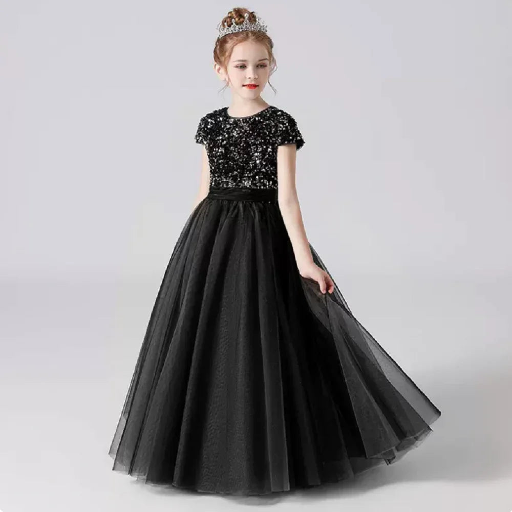 Sparkly Sequins Short Sleeves Flower Girl Dresses Tulle Kids Birthday Party Pageant Prom Gown Junior Bridesmaid-Dollar Bargains Online Shopping Australia