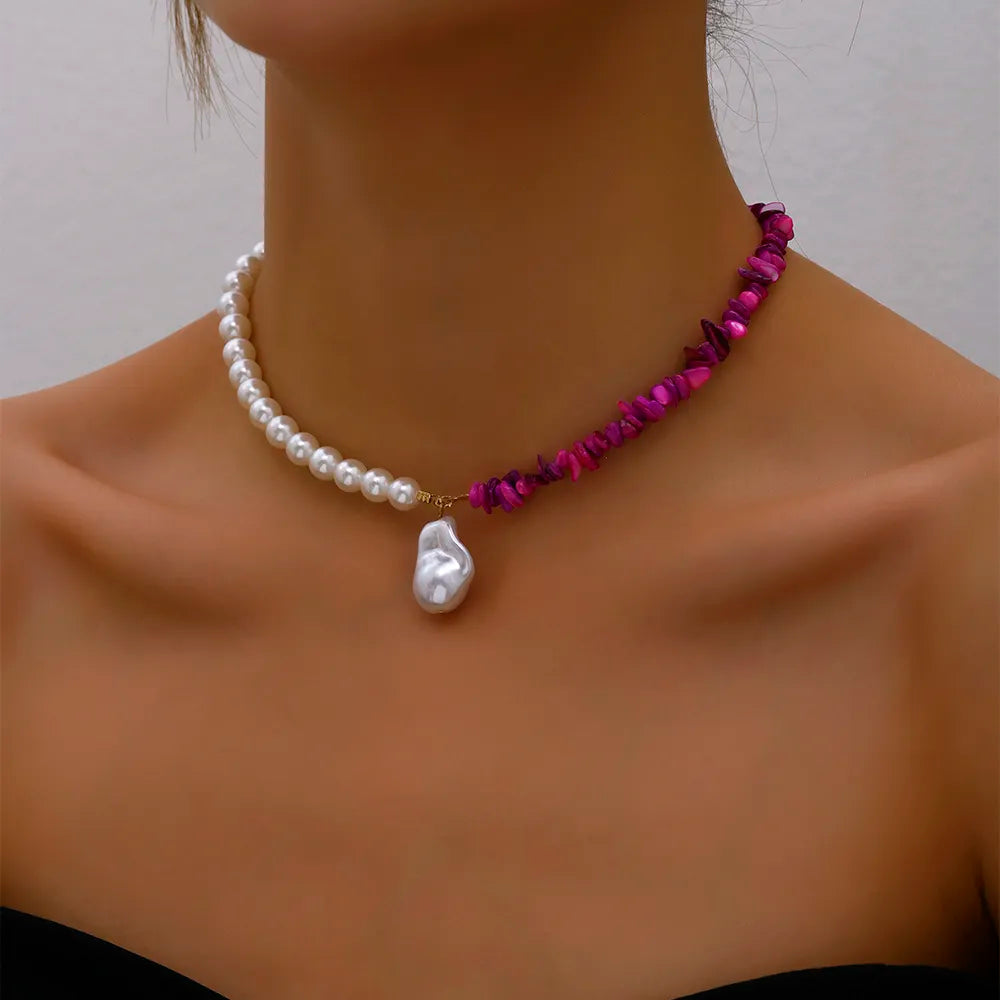 Elegant Jewelry Wedding Big Pearl Necklace For Women Fashion Imitation Pearl Green Rose Color Stone Choker Necklace-Dollar Bargains Online Shopping Australia