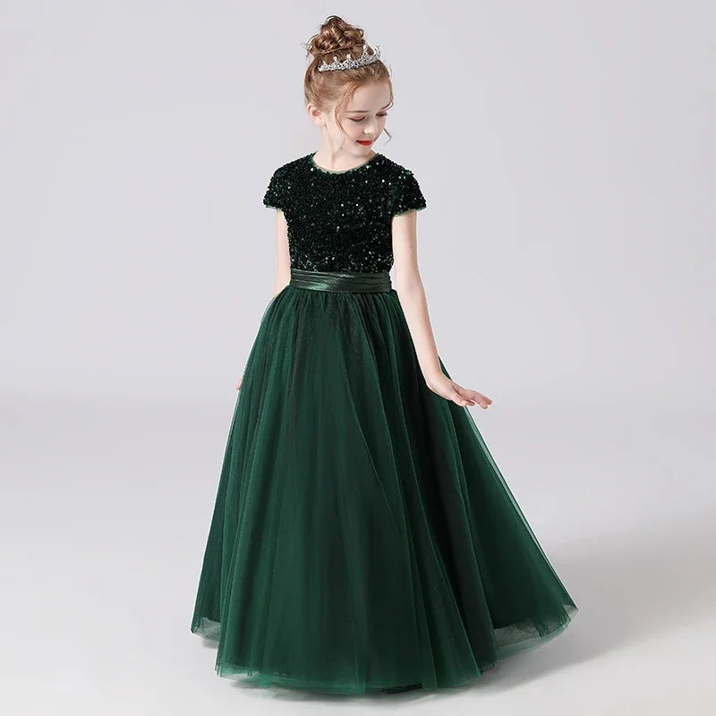Sparkly Sequins Short Sleeves Flower Girl Dresses Tulle Kids Birthday Party Pageant Prom Gown Junior Bridesmaid-Dollar Bargains Online Shopping Australia