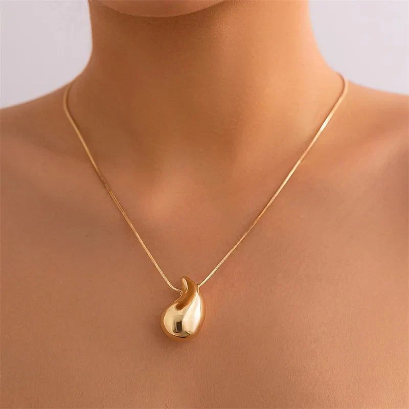 Vintage Gold Color Plated Chunky Dome Drop Necklaces for Women Fashion Glossy Thick Teardrop Necklace Jewelry Gift-Dollar Bargains Online Shopping Australia