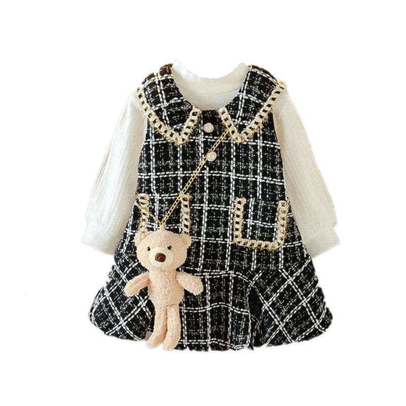 Baby Girls winter Princess Patchwork Dress Kids Bowtie Casual Outfits Baby Lovely Suits-Dollar Bargains Online Shopping Australia