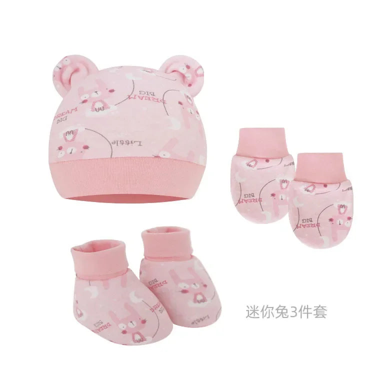 5pcs Baby Cartoon Anti-scratch Gloves Hat Foot Cover Set Handguard Cotton Mittens Beanie Socks Kit for Infant Newborn Headwear-Dollar Bargains Online Shopping Australia