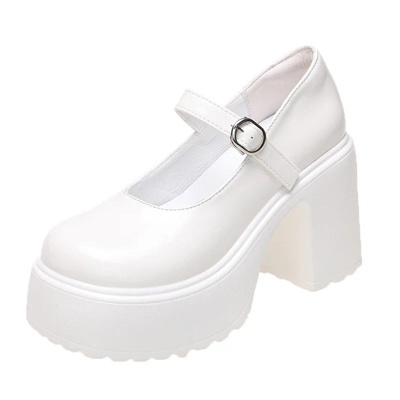 Fashion White Platform Pumps for Women Super High Heels Buckle Strap Mary Jane Shoes Woman Goth Thick Heeled Party Shoes Ladies-Dollar Bargains Online Shopping Australia