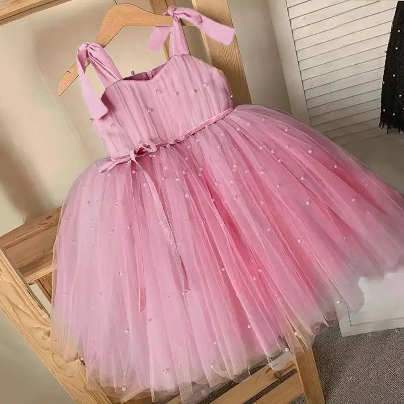 Party Princess Dresses Toddler Kids Wedding Evening Gown Baby Girls Tulle Tutu Pearls Summer-Dollar Bargains Online Shopping Australia