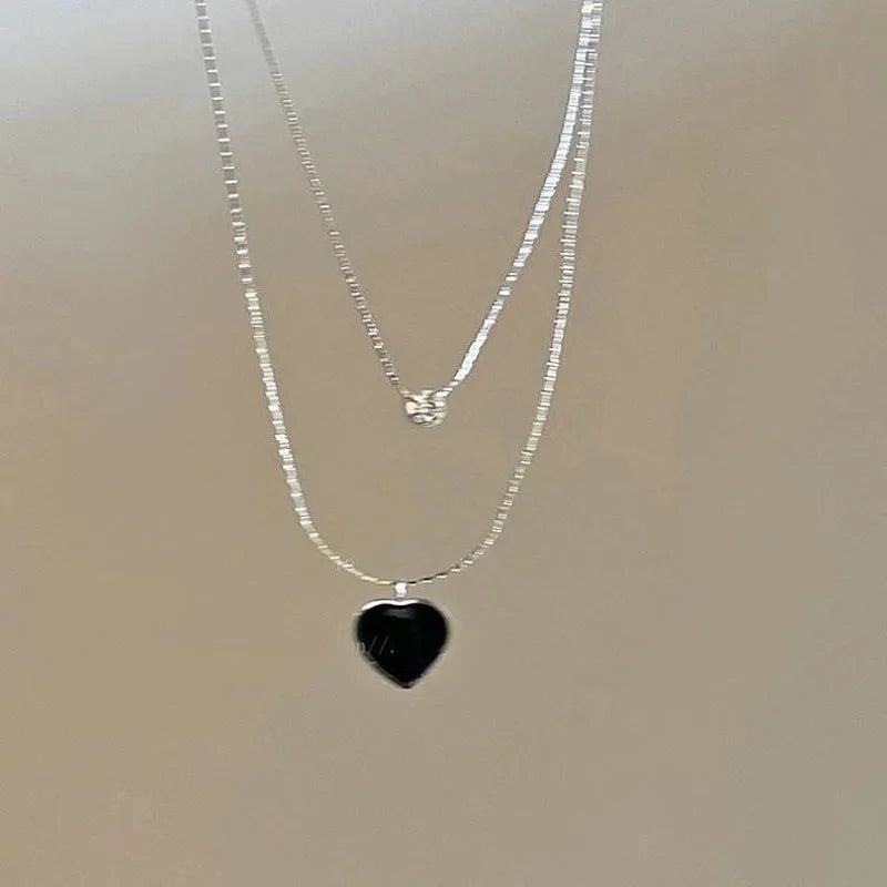 Unique Double Layer Black Love Heart Neckaces Women Exquisite Light Luxury Zircon Necklace Jewelry Party Gifts-Dollar Bargains Online Shopping Australia