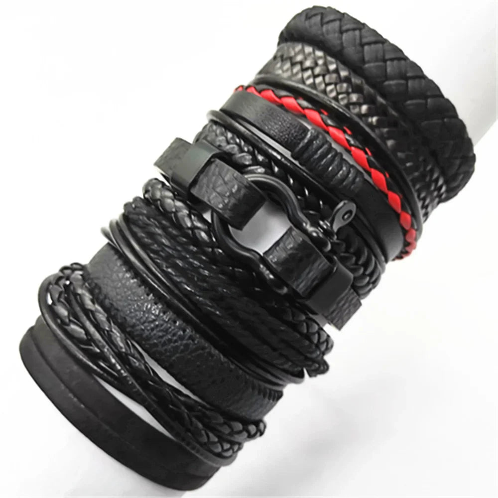 10 Pcs/set Black Wrap Woven New Fashion Handmade Men Bracelets Male Women Leather Bracelets Men Bangle