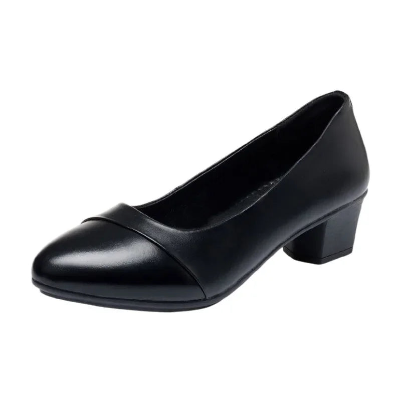 Shoes Women Mid Heel  Office Lady Pumps PU Leather Black Basic Square Heeled Spring Autumn Loafers