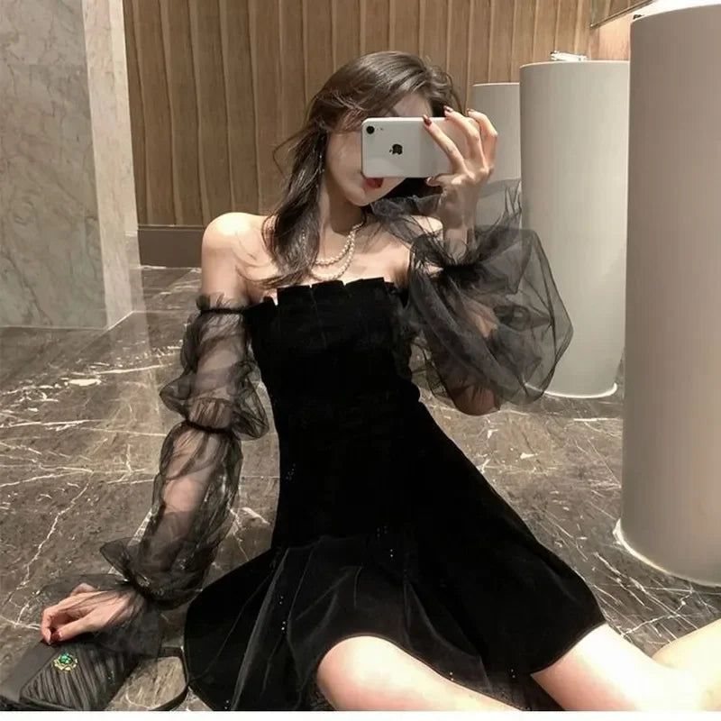 Black Retro Dress Women Lace Chiffon Mini High Street Sexy Women Club-Dollar Bargains Online Shopping Australia