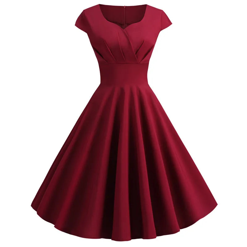 Summer Dress Women V Neck Vintage Robe Elegant Retro pin up Party Office Midi Dresses-Dollar Bargains Online Shopping Australia