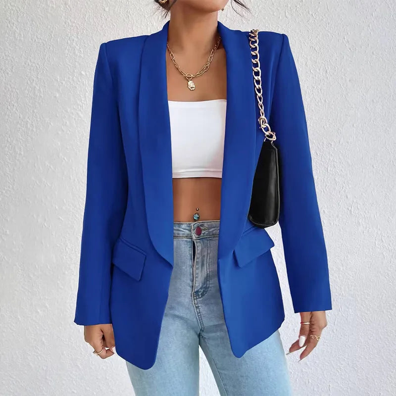 Women Elegant Casual Solid Blazer Vintage Formal Business Chic Suit Jackets Female Outerwear Long Sleeve Open Stitch Slim Coats-Dollar Bargains Online Shopping Australia