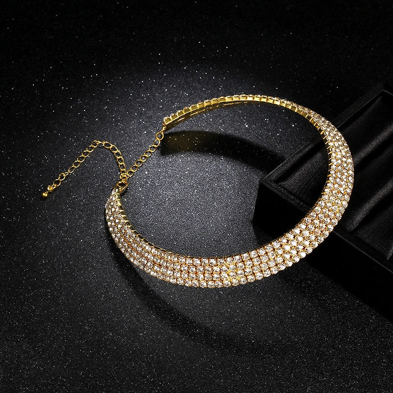 Sparkling Silver Color Crystal Collar Chain Choker Necklace Bridal Women Wedding Party Diamante Rhinestone Choker Jewelry Gifts-Dollar Bargains Online Shopping Australia