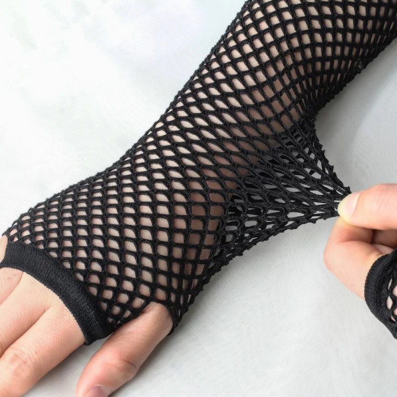 New Mesh Gloves Neon Fishnet Gloves Mittens Black Red Sheer Wear Fancy Dress for Womens Sexy Girls Punk Goth Dance Glove