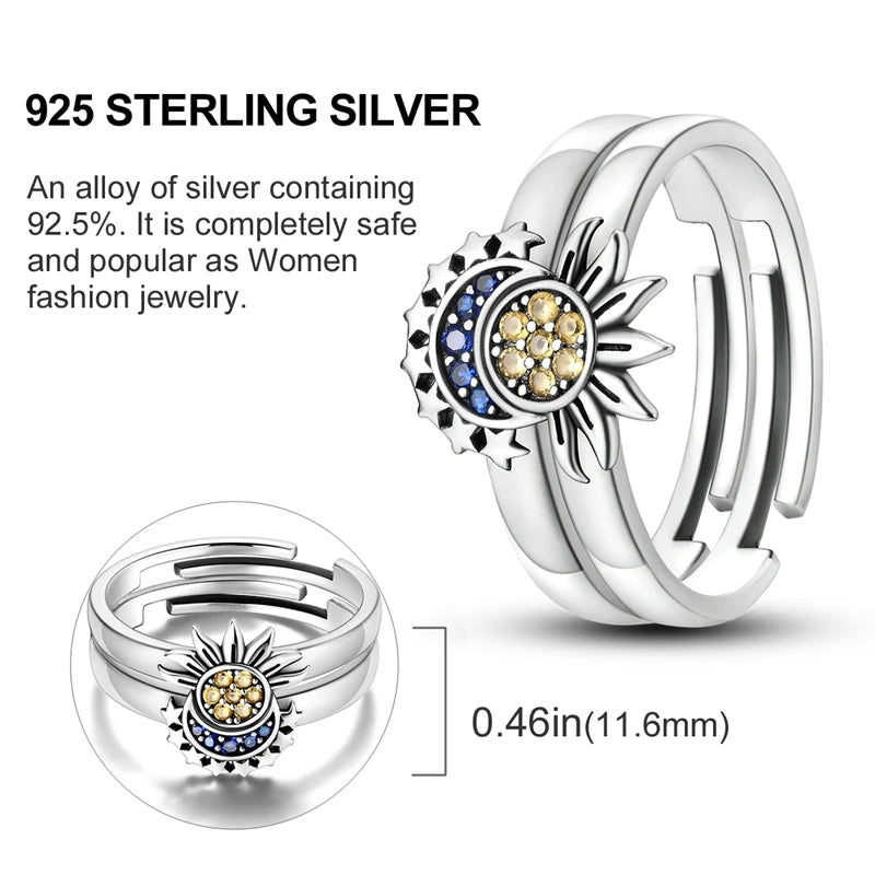 Sterling Silver Rings For Women High Quality Zircon Sets Eternal Love Star Moon Princess Finger Rings Jewelry Gifts