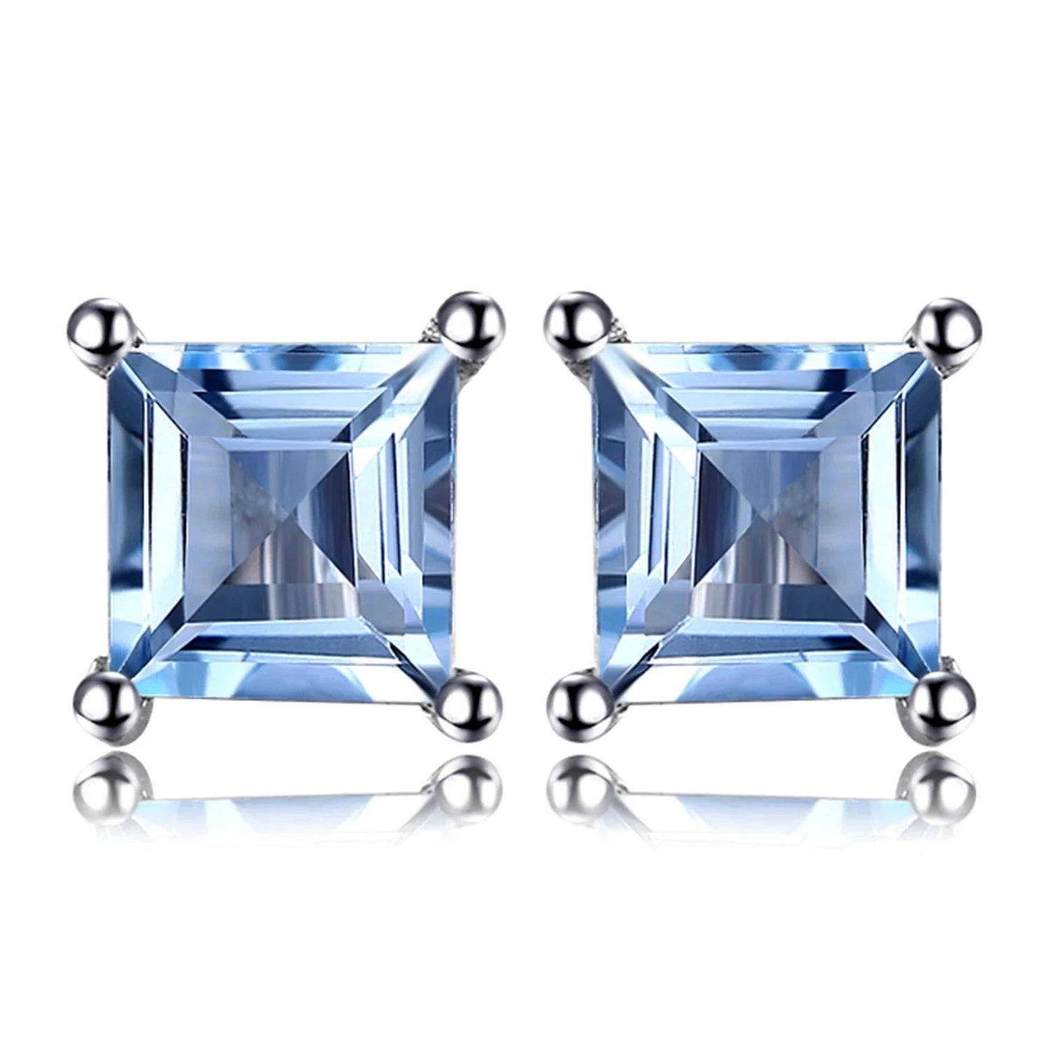 Square Genuine Blue Topaz Amethyst Citrine Garnet Created Sapphire Ruby Emerald 925 Sterling Silver Stud Earrings