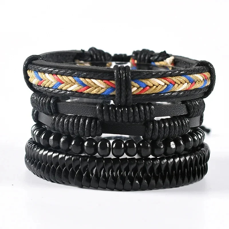 Trendy Compass Man Leather Bracelets set Black Hand Woven Bracelet for Men 4pcs/set DIY Male Jewelry Gift New Pulsera Hombre-Dollar Bargains Online Shopping Australia