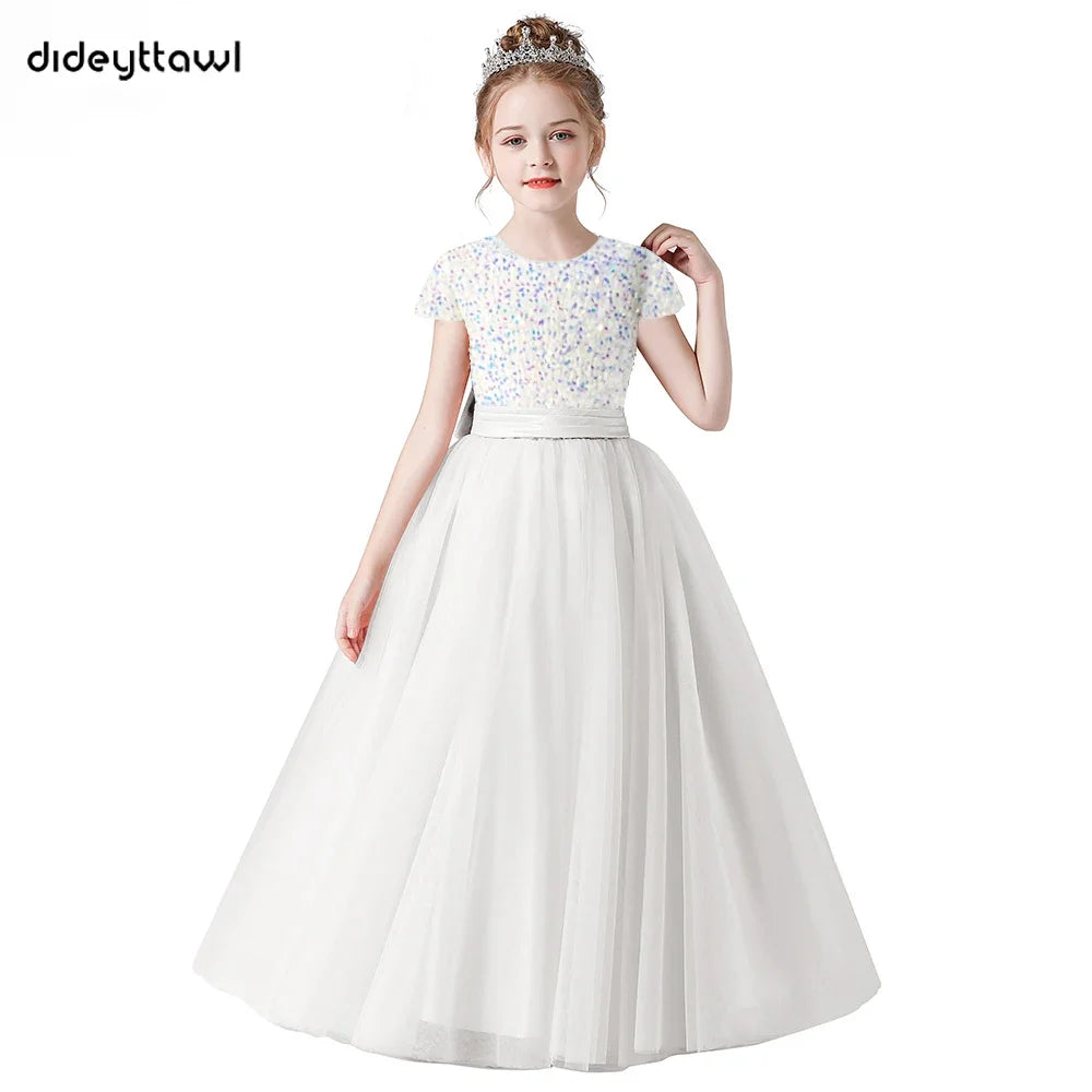 Sparkly Sequins Short Sleeves Flower Girl Dresses Tulle Kids Birthday Party Pageant Prom Gown Junior Bridesmaid-Dollar Bargains Online Shopping Australia