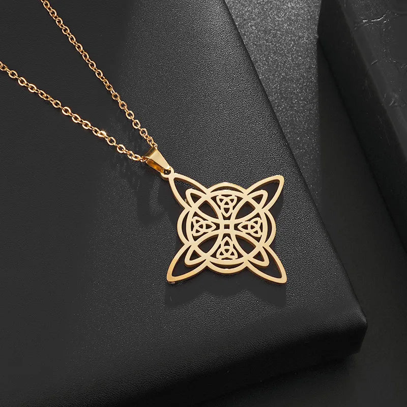 Witch Knot Necklace Stainless Steel Magic Knot Pagan Witchcraft Symbols Pendant Celtic Knot Necklace Jewelry Gifts for Women-Dollar Bargains Online Shopping Australia