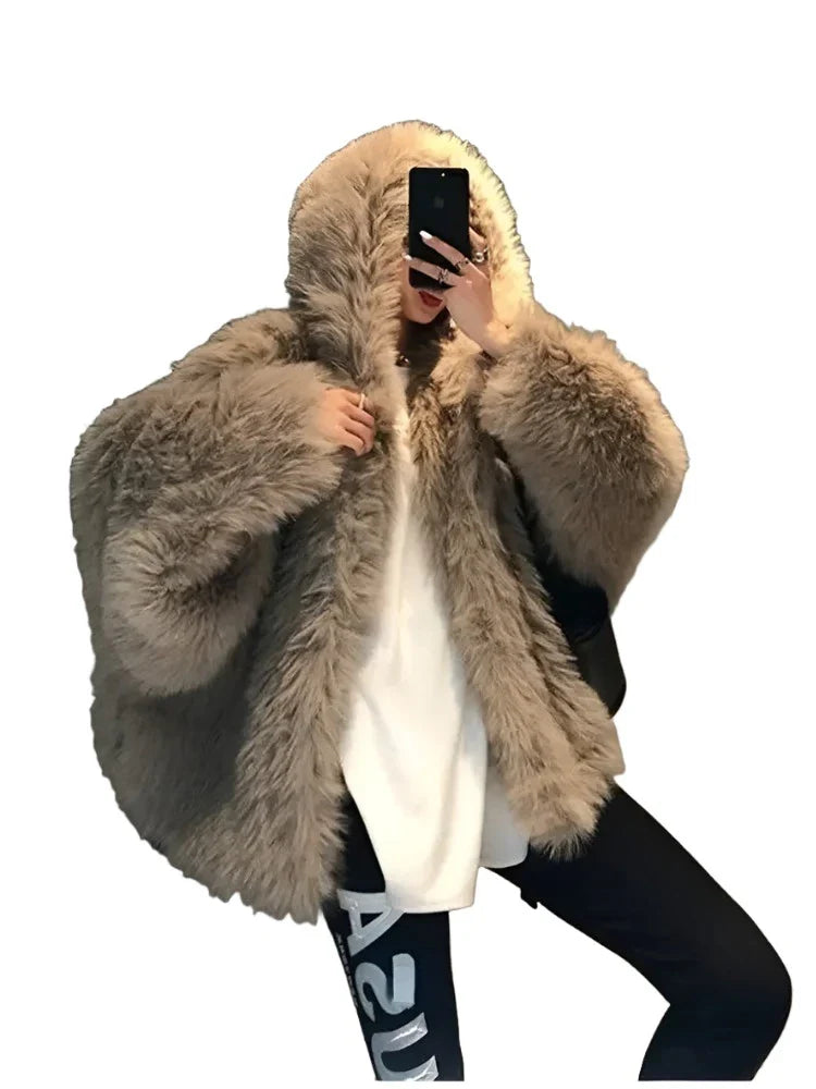 Winter Jackets Faux Fur Coat Women Korean Coat Hooded Fur Jacket-Dollar Bargains Online Shopping Australia