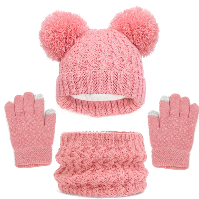 Imitation Cashmere Winter Baby Hat Gloves Scarf Set Fleece Warmer Scarves Thick Knitting Hats Boy Girl Cute Pompom Kids Beanie-Dollar Bargains Online Shopping Australia
