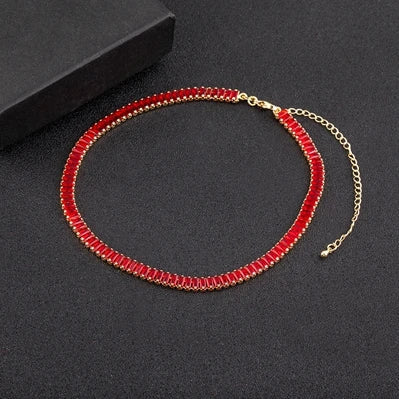 Classic Colorful Tennis Necklace Rectangular Full Zircon Neck Jewelry Adjustable Wedding Party Gift-Dollar Bargains Online Shopping Australia