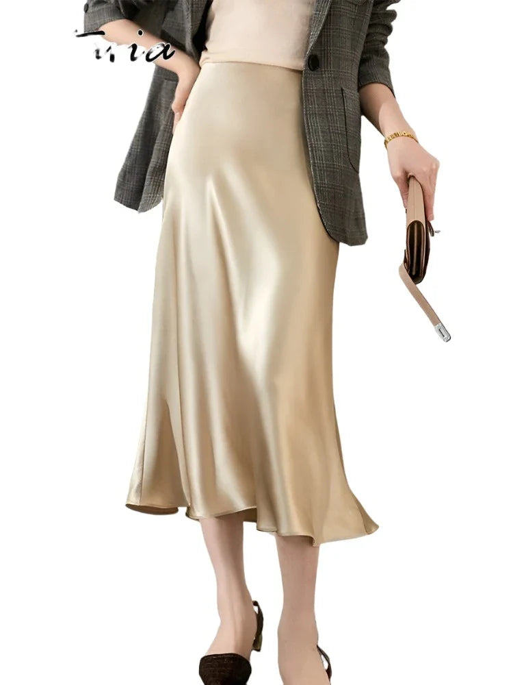 Silk Satin Skirts for Women High Waisted Skirt Women A-Line Elegant Skirts Summer Pink Midi Skirt-Dollar Bargains Online Shopping Australia