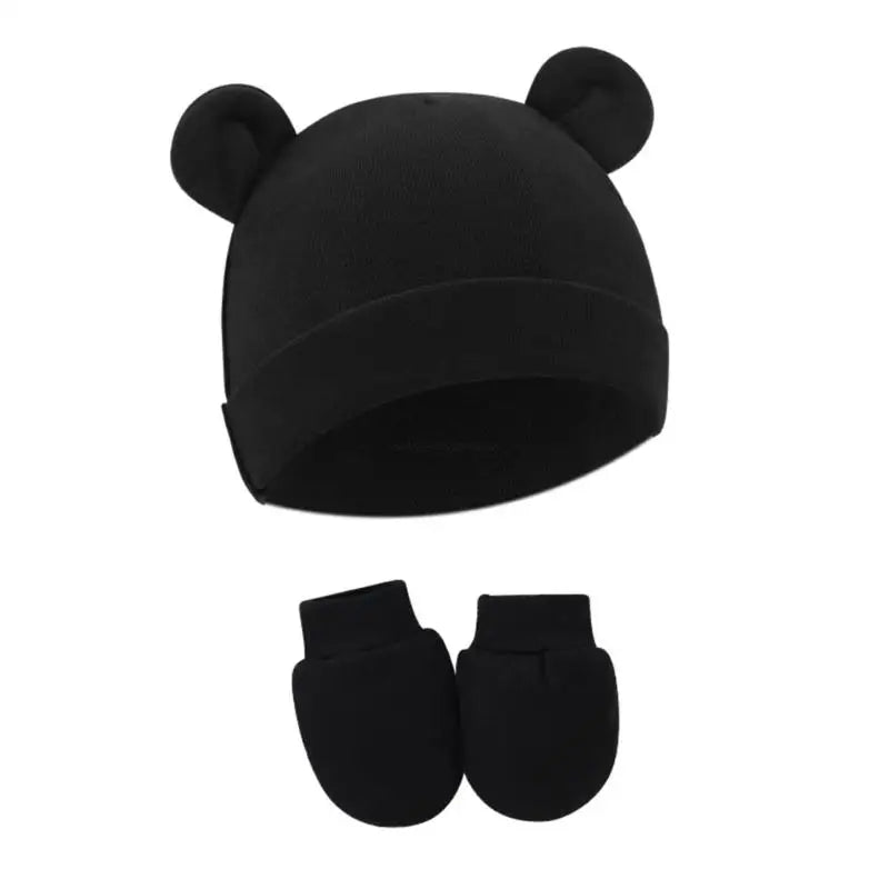 Newborn Cotton Hospital Hat Mittens Baby Beanie Solid Infant Baby Hats with Ear & No Scratch Mitten Soft Gloves Gift-Dollar Bargains Online Shopping Australia