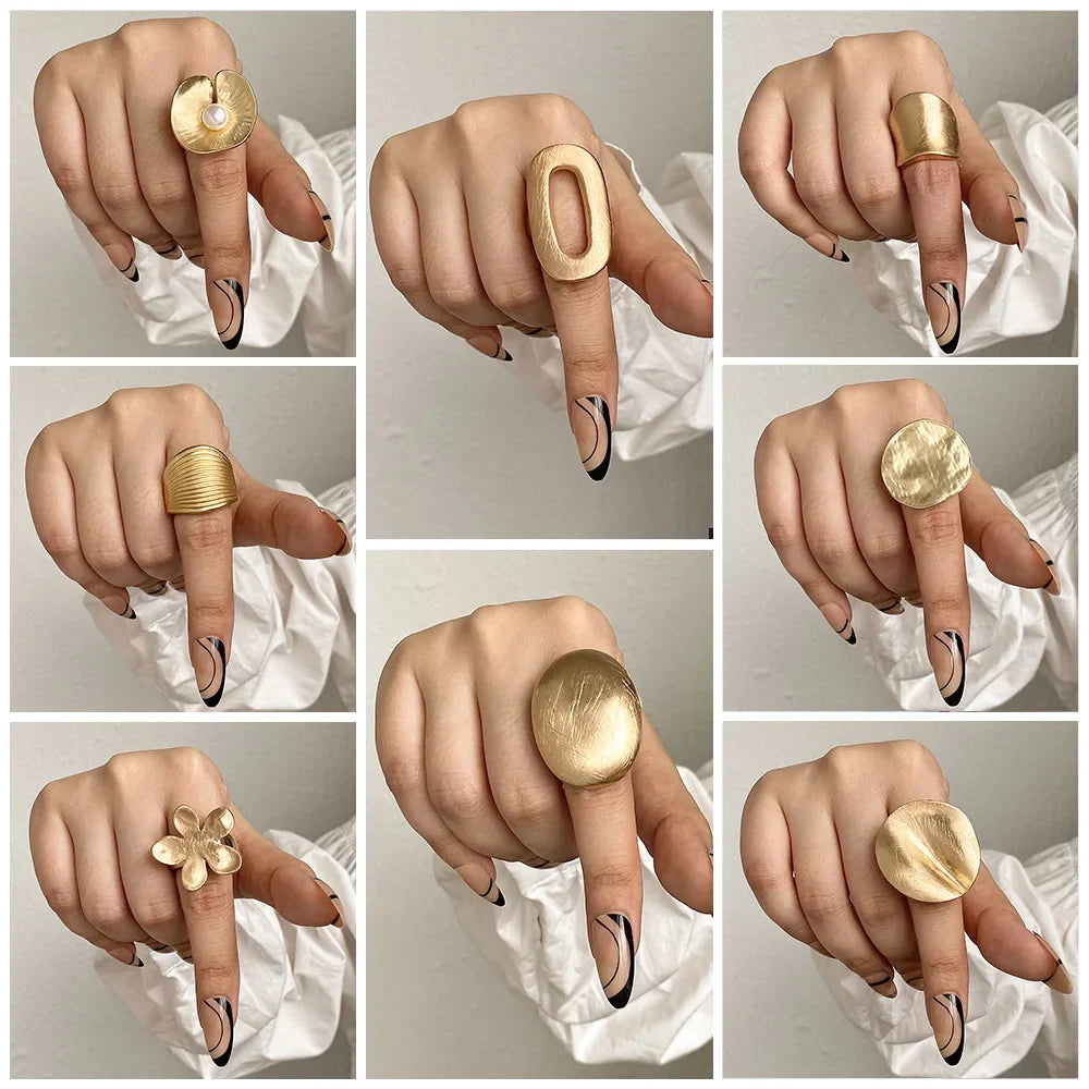 Irregular Chunky Gold Silver Color Rings for Women Men Personality Elastic Rope Adjustable Finger Ring Fashion Jewelry