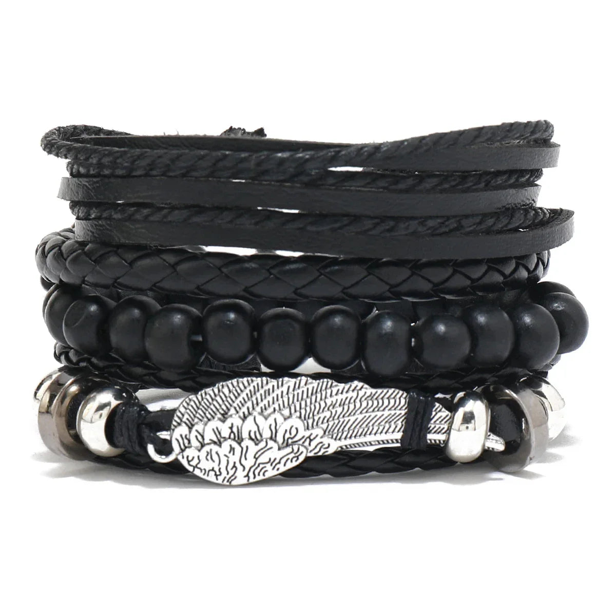 Trendy Compass Man Leather Bracelets set Black Hand Woven Bracelet for Men 4pcs/set DIY Male Jewelry Gift New Pulsera Hombre-Dollar Bargains Online Shopping Australia