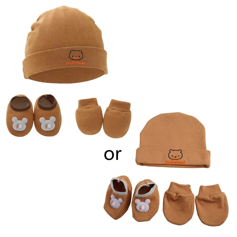 Baby Anti Scratching Gloves Hat Foot Cover Set Soft Cotton Newborn No Scratch Mittens Socks Beanies Cap Nightcap-Dollar Bargains Online Shopping Australia