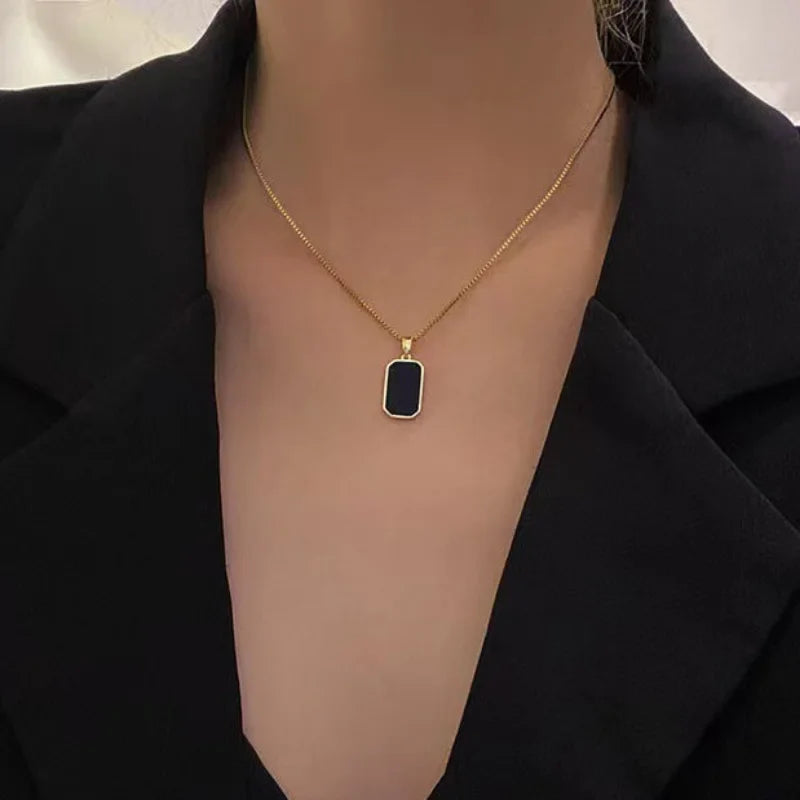 Fashion Square Necklace for Women Korean Black Geometric Pendant Necklace Collar Neck Gold Color Chain Charm Jewelry Party Gift-Dollar Bargains Online Shopping Australia