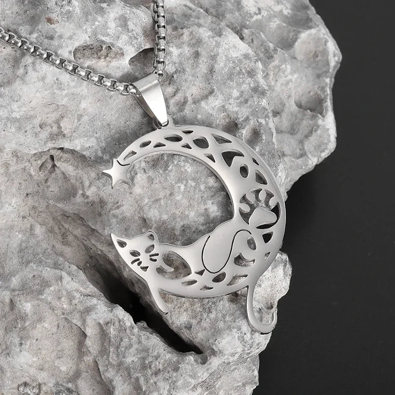 Hot Hug Love Pet Cat Pairing Couple Necklace Fashion Stainless Steel Men Women Best Friend Bff Pendant Jewelry Gift-Dollar Bargains Online Shopping Australia